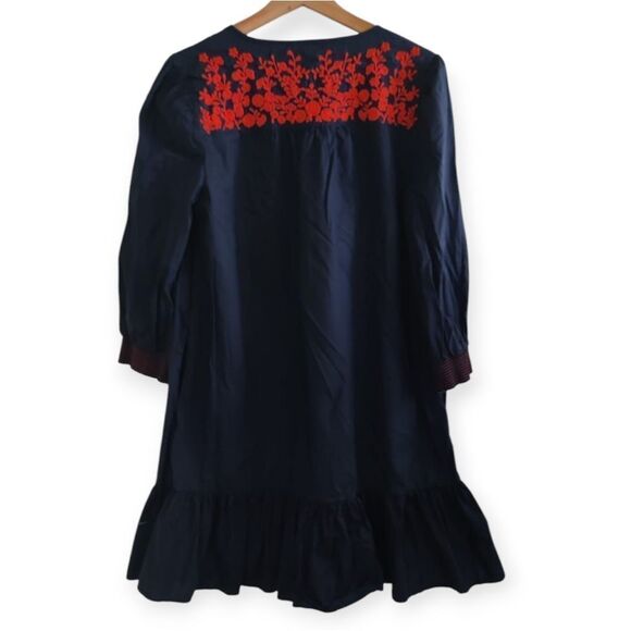 J. Crew Dark Blue Dress with Bright Red Embroidery Size S - Picture 2 of 10